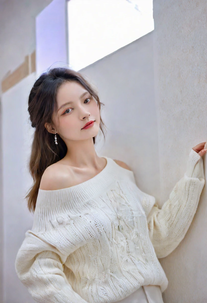 ((Highest quality)), ((masterpiece)), (detailed), One girl, Off-the-shoulder sweater