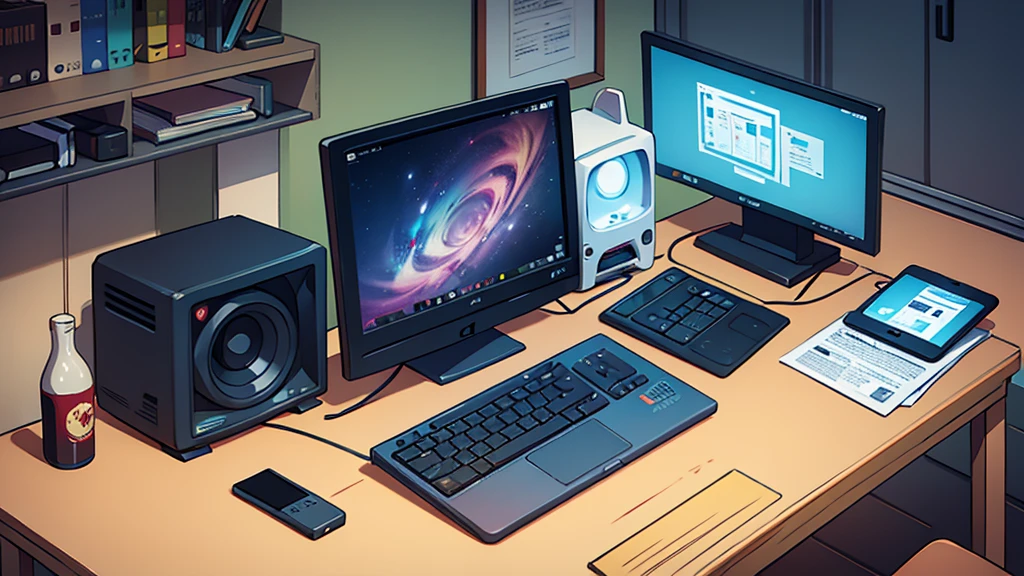 table with computer, Void, sem character, 正面