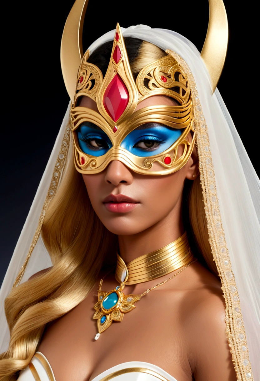 The masked man puts a veil covering the extraordinary princess She-Ra's entire face