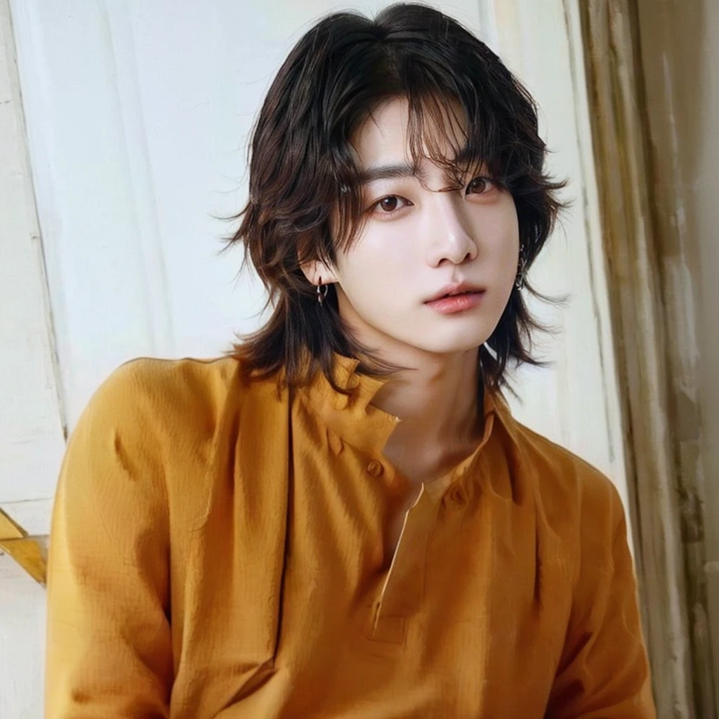 araffe woman in yellow shirt and black pants posing for a photo, Jungkook Hwang Se-On, hyung tae, kwak ji jovem, cute androgynous prince, with short hair, delicate androgynous prince, jungkook jeon, jung jaehyun, Sakimichan, cai xukun, Wonbin Lee, Shin Jeongho, Hong Jun Hyung, janice sung, Jeon Jungkook, jungkook from bts