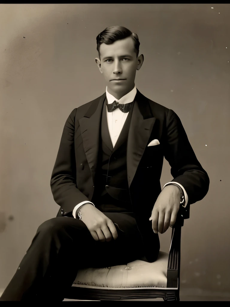 arafed photograph of a man in a suit and bow tie sitting on a chair, 1900’s photo”, taken in the mid-late 1800s, early 1 9 0 0's, 1 9 0 0 s picture, 1900s picture, taken in the late 1800s, vintage photograph