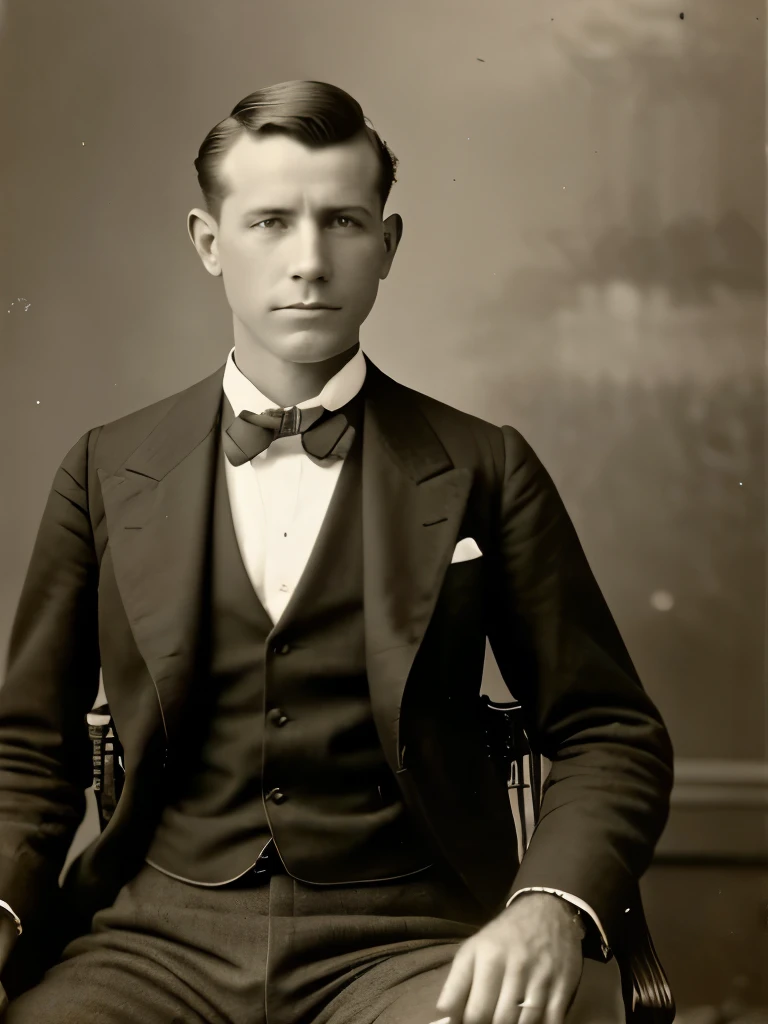 arafed photograph of a man in a suit and bow tie sitting on a chair, 1900’s photo”, taken in the mid-late 1800s, early 1 9 0 0's, 1 9 0 0 s picture, 1900s picture, taken in the late 1800s, vintage photograph
