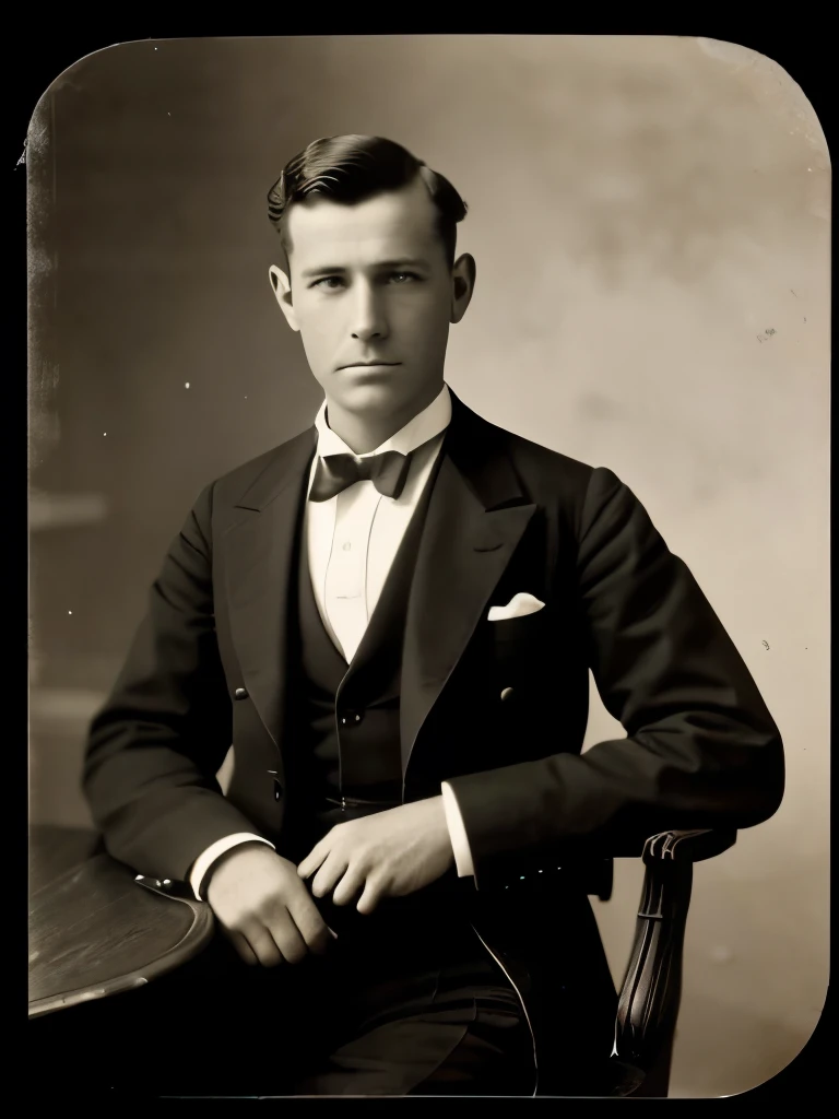 arafed photograph of a man in a suit and bow tie sitting on a chair, 1900’s photo”, taken in the mid-late 1800s, early 1 9 0 0's, 1 9 0 0 s picture, 1900s picture, taken in the late 1800s, vintage photograph