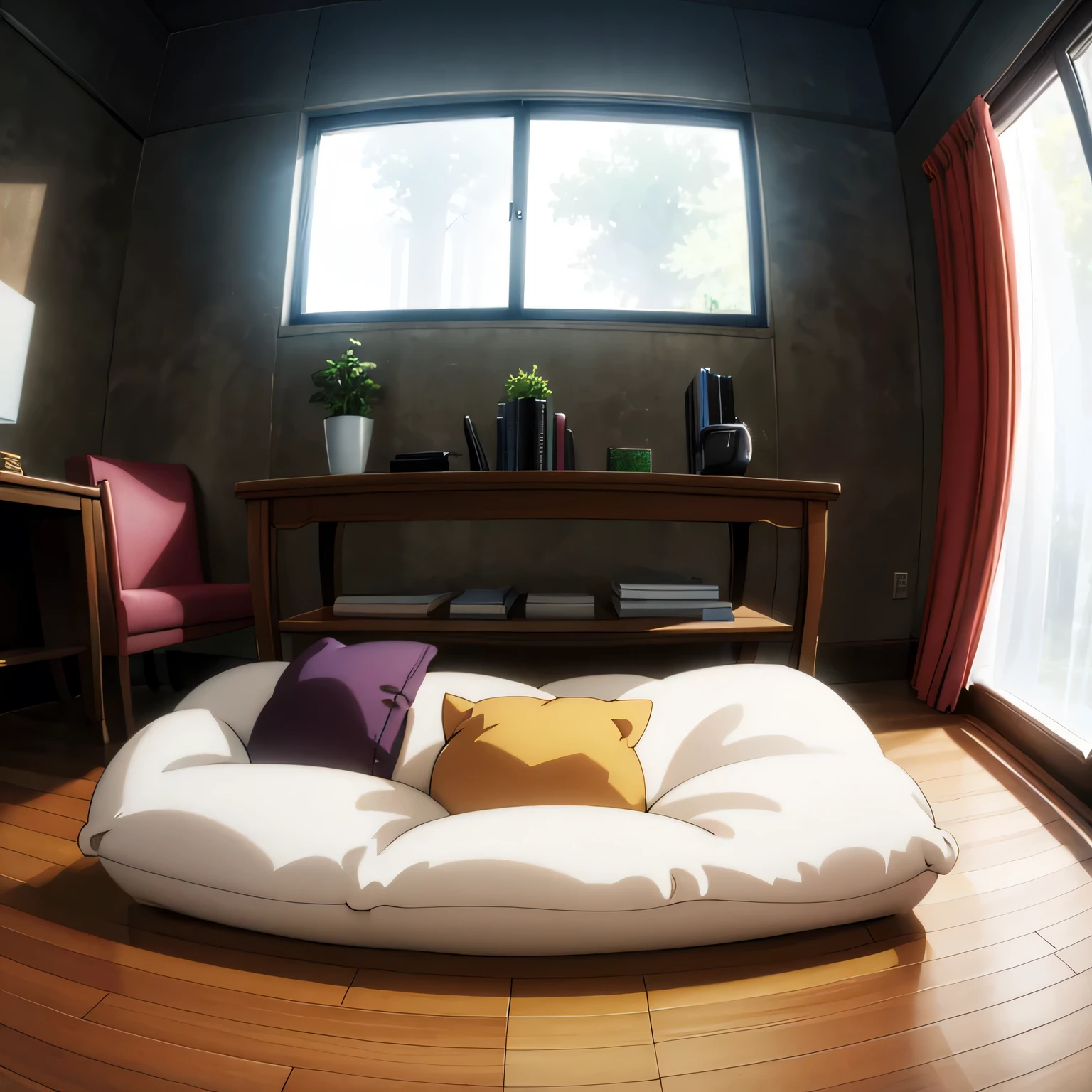 cozy living room in fish eye lens view