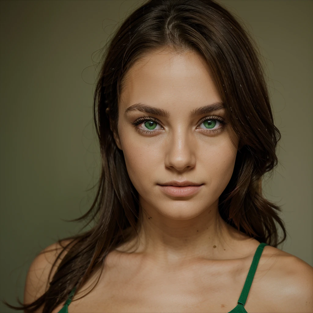 Portrait of the most beautiful girl in the world. Rude lost his hair, green beautiful eyes. She has a lot of white milk running down her face. RGB light. Colored lighting. 