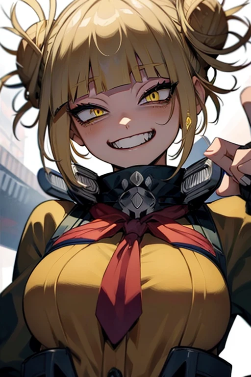 (himiko toga),+,(Boku no hero academia characters),(girl1), (yellow eyes, cat pupils, and short blonde hair with pulps and cat canines) 