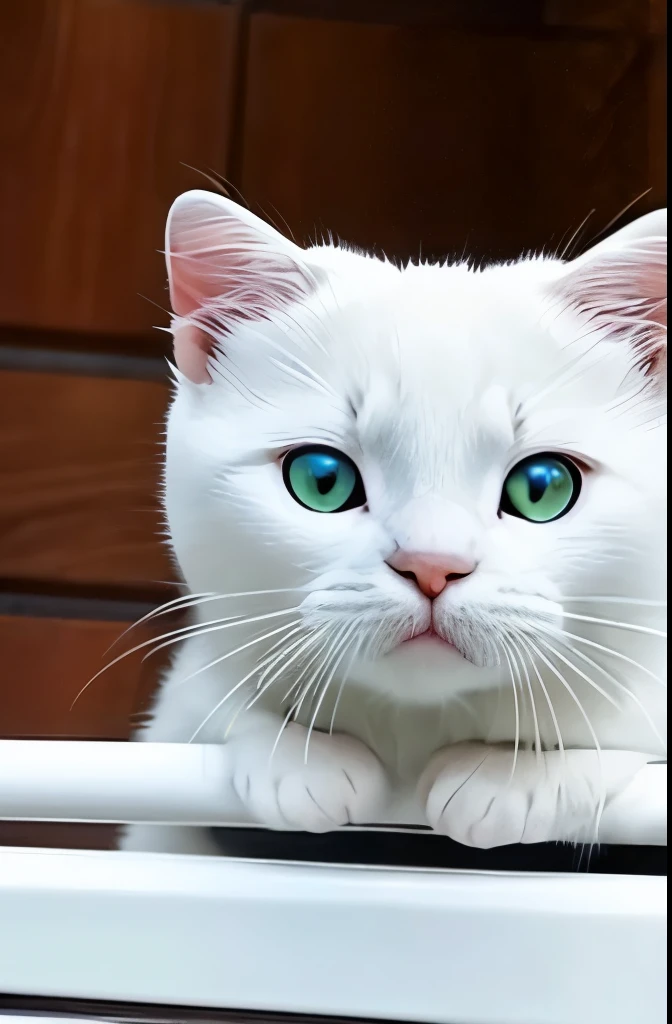 there is a white cat that is riding on a boat, cute otter, the cutest creature of the world, the cutest creature in the world, adorable appearance!!!, !! looking at the camera!!, cute and adorable, adorable and cute, looking at camera!!!, with cute doting eyes, cute little creature, curious expression, cute animal, adorably cute