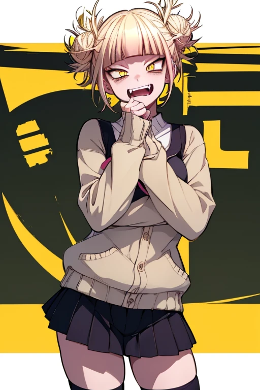 (himiko toga),+,(Boku no hero academia characters),(girl1), (yellow eyes, cat pupils, and short blonde hair with pulps and cat canines) 