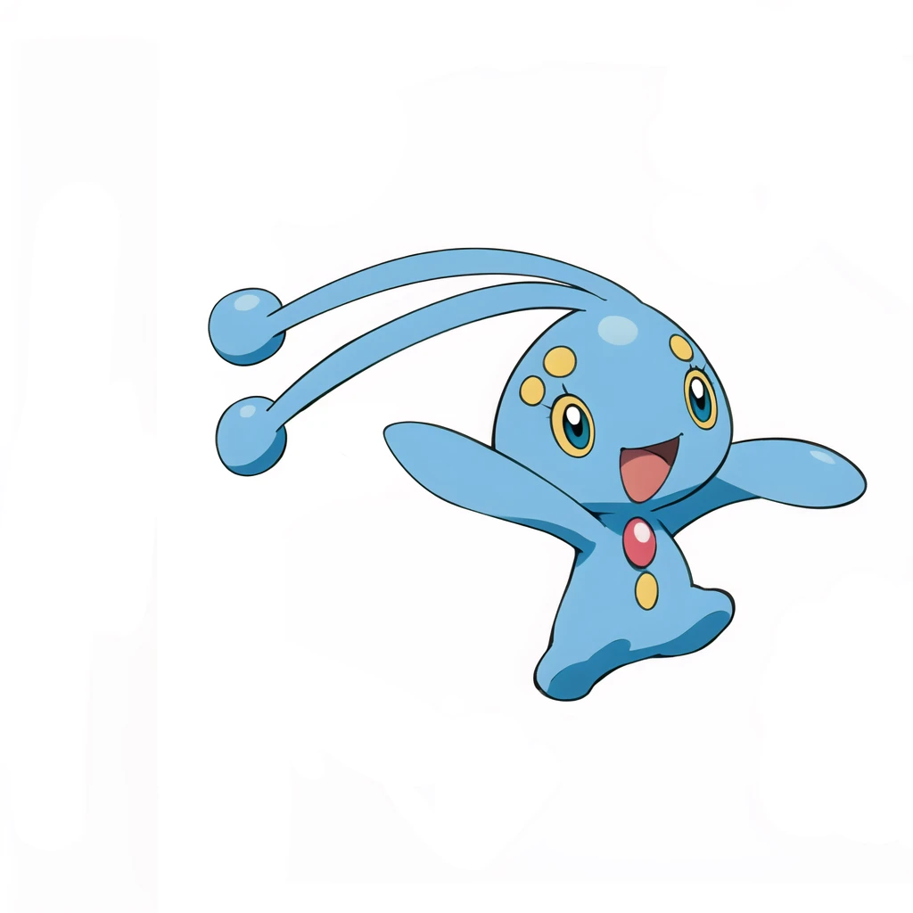 (masterpiece, best quality:1.2),独奏,manaphy \(pokemon\),pokemon \(creature\),full body,no humans,fairy,green eyes,happy,looking at viewer,open mouth,smile,Redraw it in a beautiful anime style with a thin outline、Don&#39;t change the design