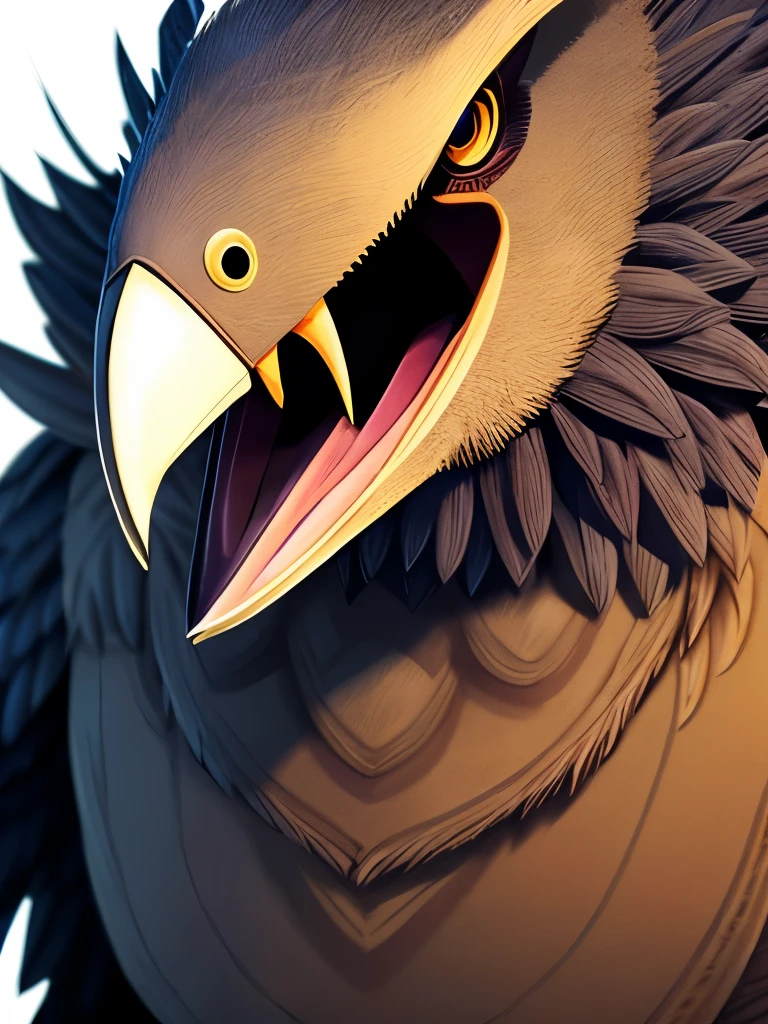 a close up of a bird with a large beak and a large body, kenku, owlbear, from pathfinder, gorthalax the insatiable, birds f cgsociety, sentient bird, gooseman, d & d creature, detailed maw, anthropomorphic bird, monster hunter monster, by Richard Mortensen, as a d & d monster