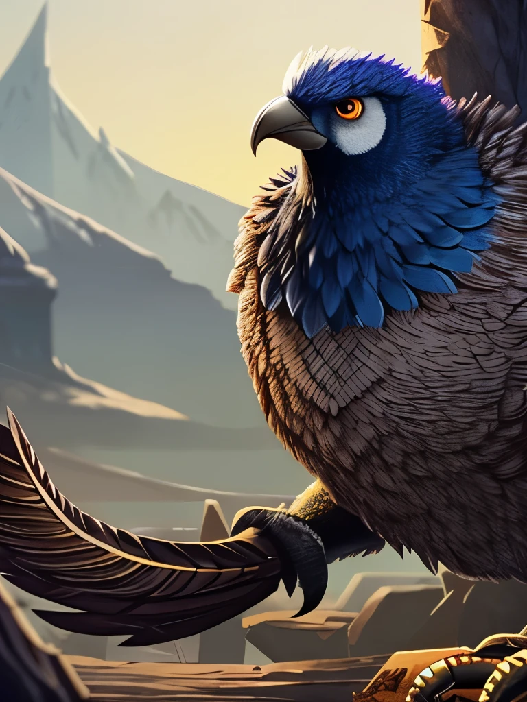 a close up of a bird with a large beak and a large body, kenku, owlbear, from pathfinder, gorthalax the insatiable, birds f cgsociety, sentient bird, gooseman, d & d creature, detailed maw, anthropomorphic bird, monster hunter monster, by Richard Mortensen, as a d & d monster