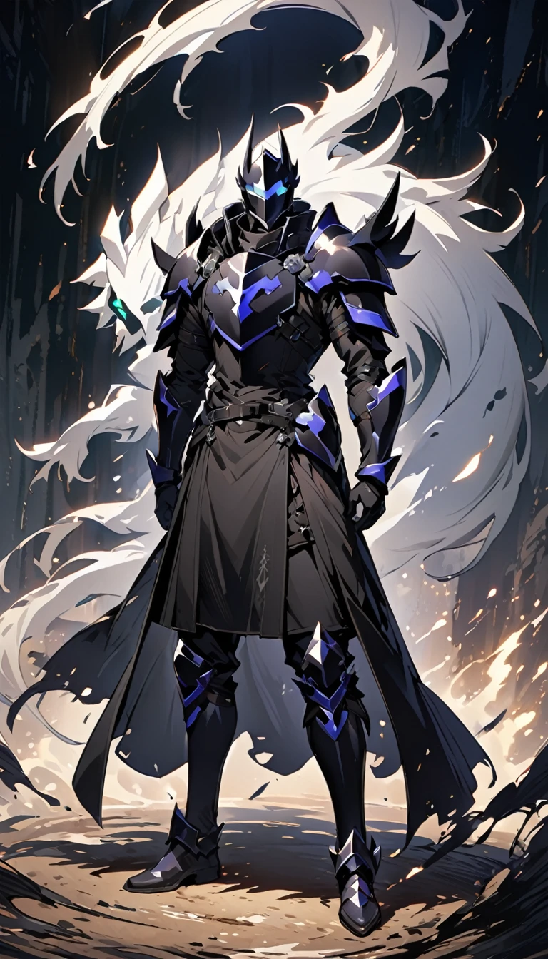 male shadow knight, shadow, black, knight, ghost knight, full body view, facing front,