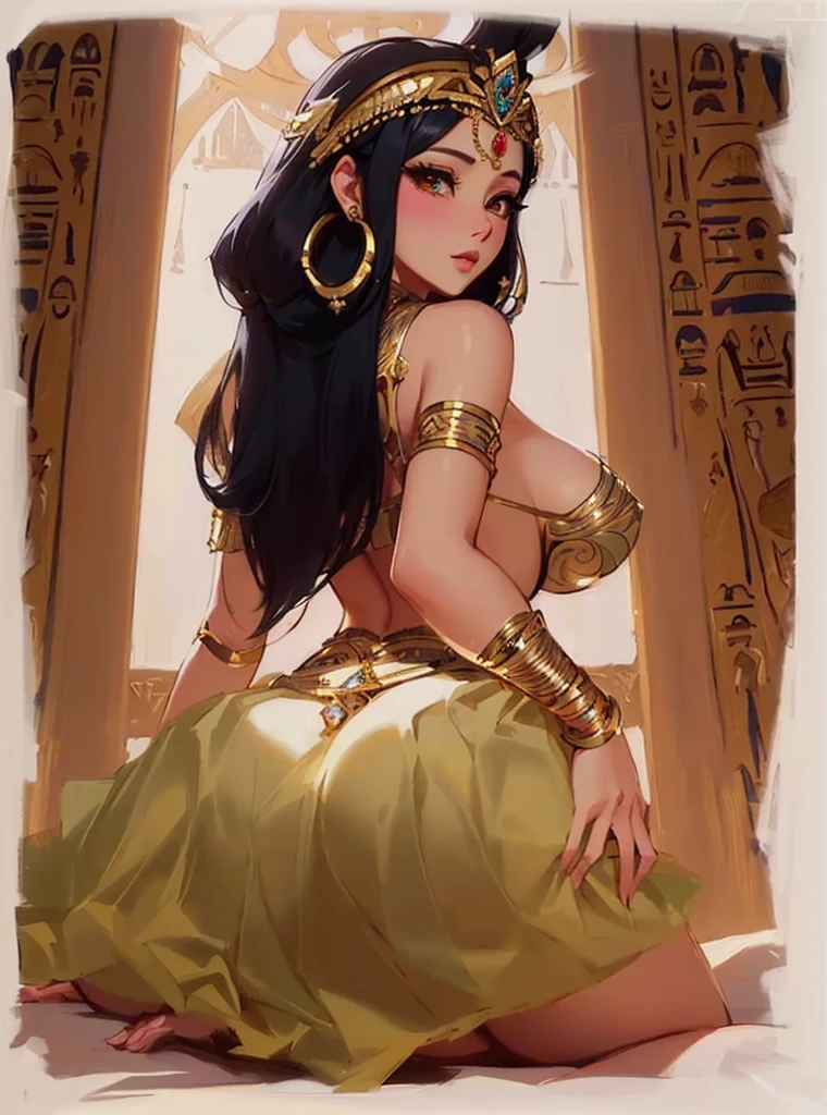 Illustration of a woman wearing a gold dress and gold jewelry, Egyptian princess, Extremely detailed Artgerm, rossdraws 2. 5, Very detailed and beautiful fan art, Style Art, Ancient Princess Libu, Art style, goddess, artgerm and rossdraws, inspired by rossdraws, Like Artjem, Egyptian, 动漫goddess