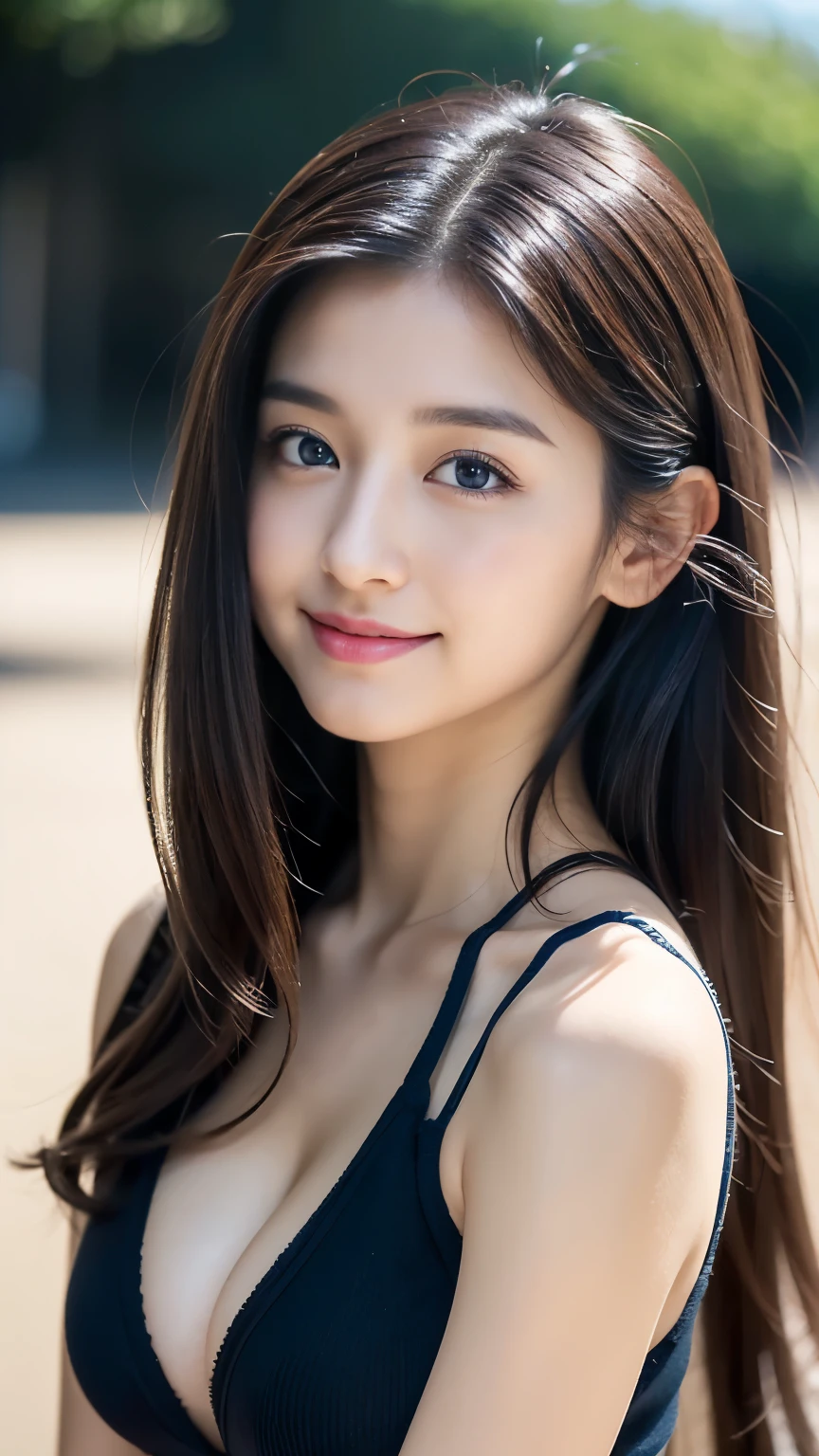 (((32k,high details,high detail、masterpiece,attention to detail,Full body Esbian,alone))),Raw photo & realistic atmosphere,beautiful dark blue eyes,detailed mouth,glossy lips,thin eyebrows,fine eyes、Soft white skin that shines in every detail、her deep blue eyes are so beautiful,lip details、very beautiful face,very well-shaped face、lifelike face,shining beautiful lips,beautiful eyebrows,infinite reality, Realistic young gravure idol,very cute high school girl, , young gravure idol, young gravure idol, very beautiful and cute17 year old beautiful girl,with a flushed face,incredibly beautiful and classy17 year old beautiful girl,natural soft light,(black shiny hair,,Beautiful and kind eyes:1.5),gentle smile,well-shaped chest,,immature body,medium long hair,Let your hair hang high and tie it together,beautiful posture,facing forward,no makeup,look straight ahead,hair ornaments,