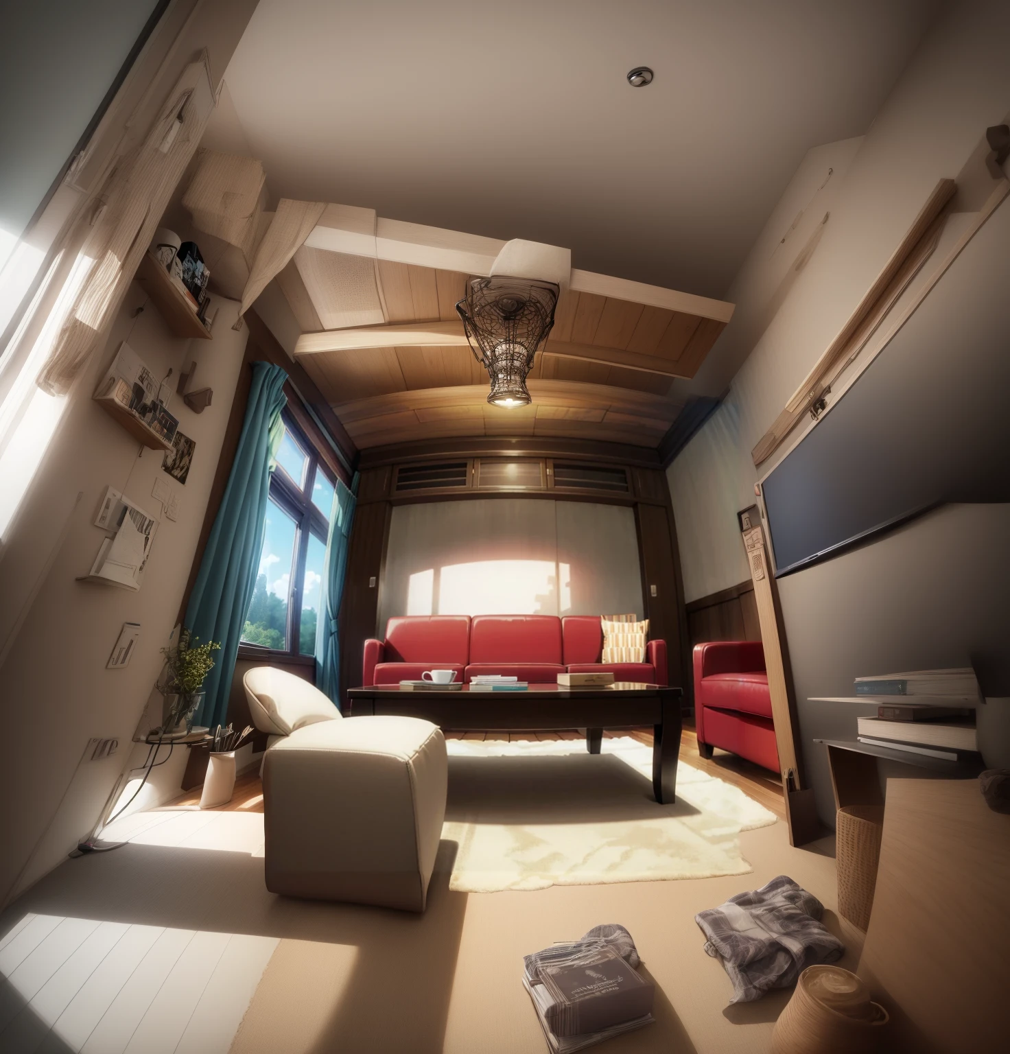 cozy living room fish eye lens view