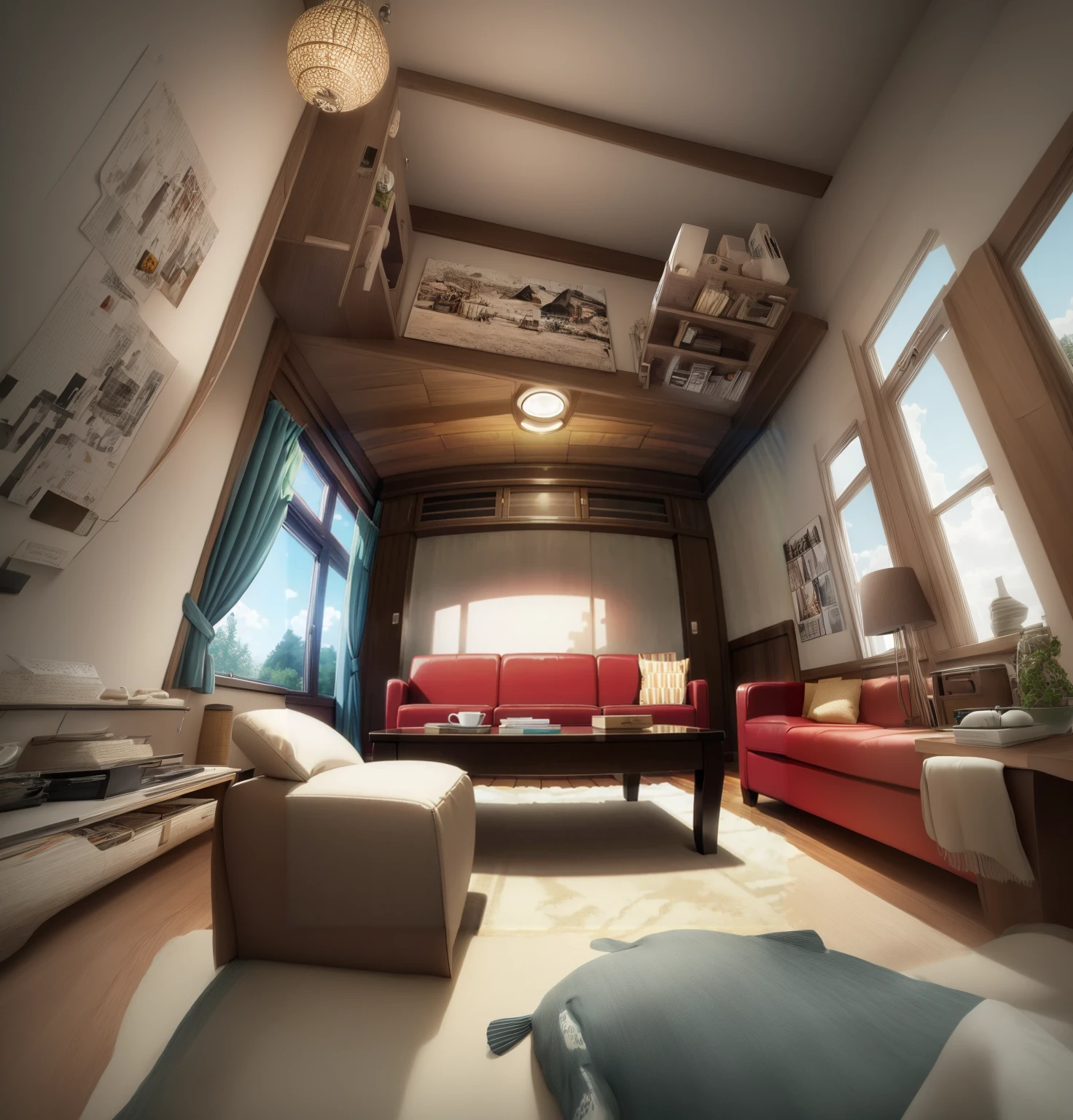 cozy living room fish eye lens view