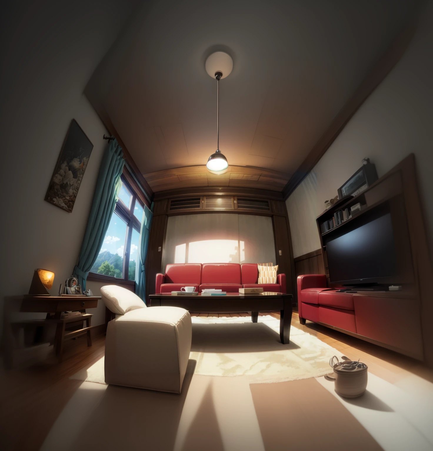 cozy living room fish eye lens view