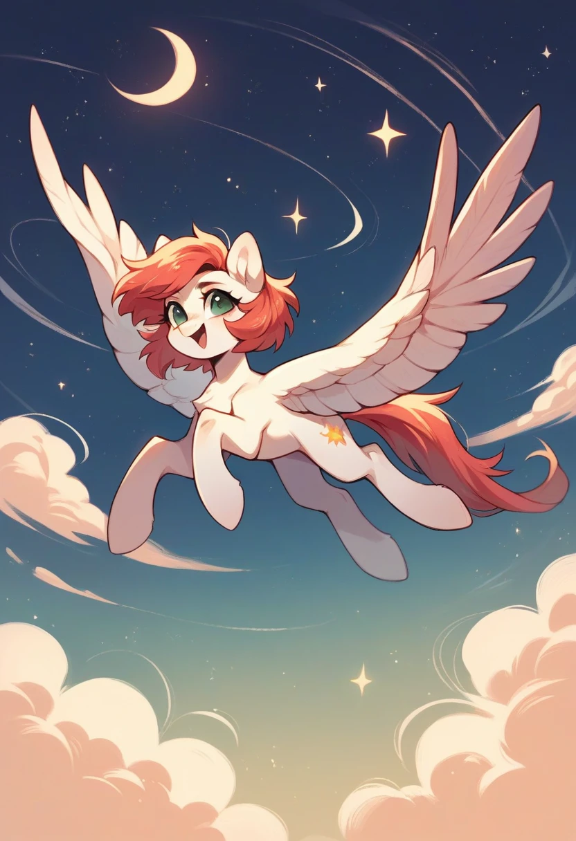 Make a pegasus flying on a starry night