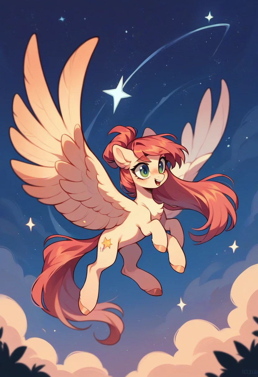 Make a pegasus flying on a starry night