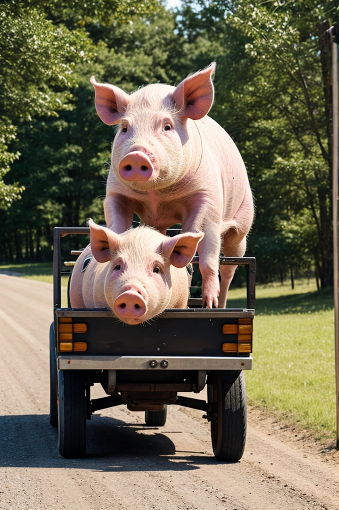 Pig driving a trailer