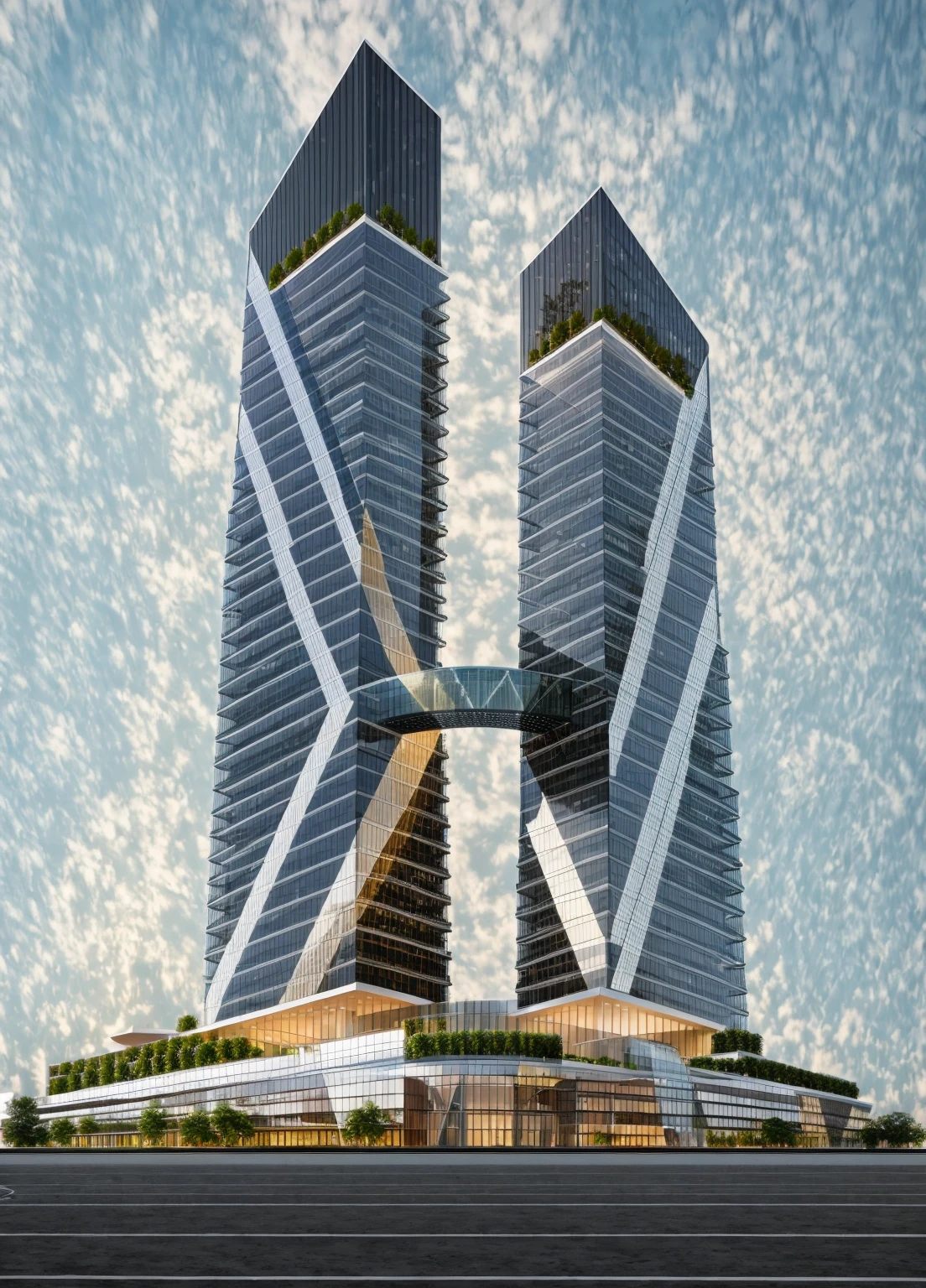(masterpiece, best quality:1.2), rendering of a modern office building ,hotel, office building ,city landscape, white wall,  black glass window
