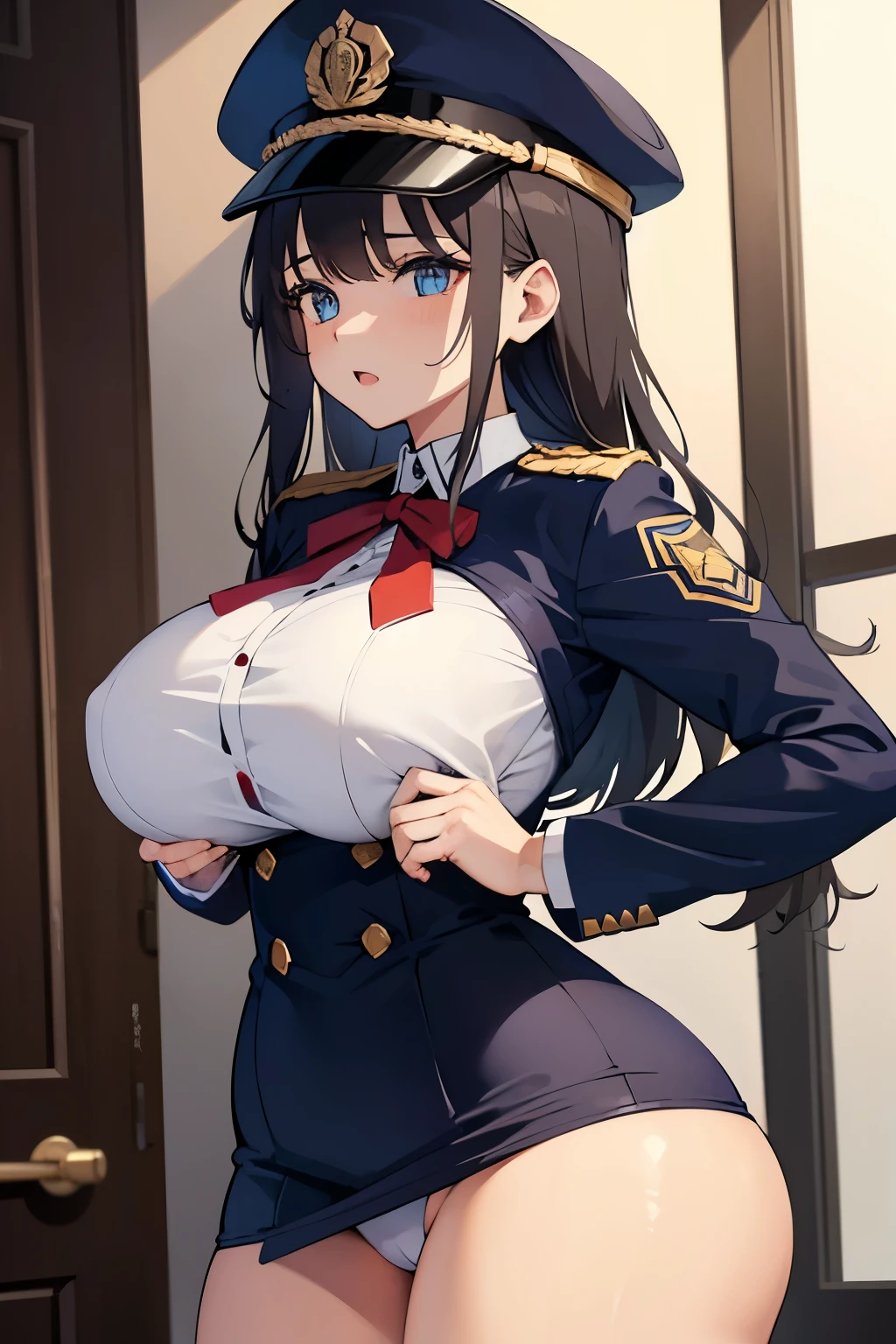 Girl in uniform; L cup breasted; Huge Ass; Wide thighs; hold her breast