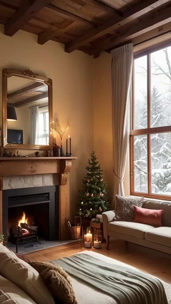 Sure, here is an English prompt that you can use to generate such a cozy AI video scene:
---
"A cozy indoor scene with a bed, a fireplace, a large TV, and aromatherapy, while snow falls outside the window. The room feels warm and inviting."
---
Feel free to adjust or add any specific details you have in mind!