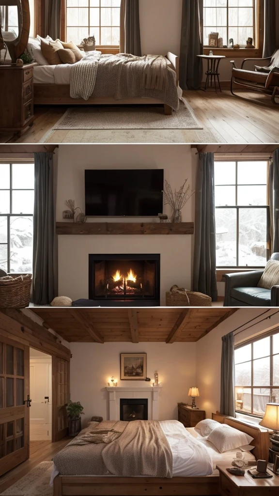 Sure, here is an English prompt that you can use to generate such a cozy AI video scene:

---

"A cozy indoor scene with a bed, a fireplace, a large TV, and aromatherapy, while snow falls outside the window. The room feels warm and inviting."

---

Feel free to adjust or add any specific details you have in mind!