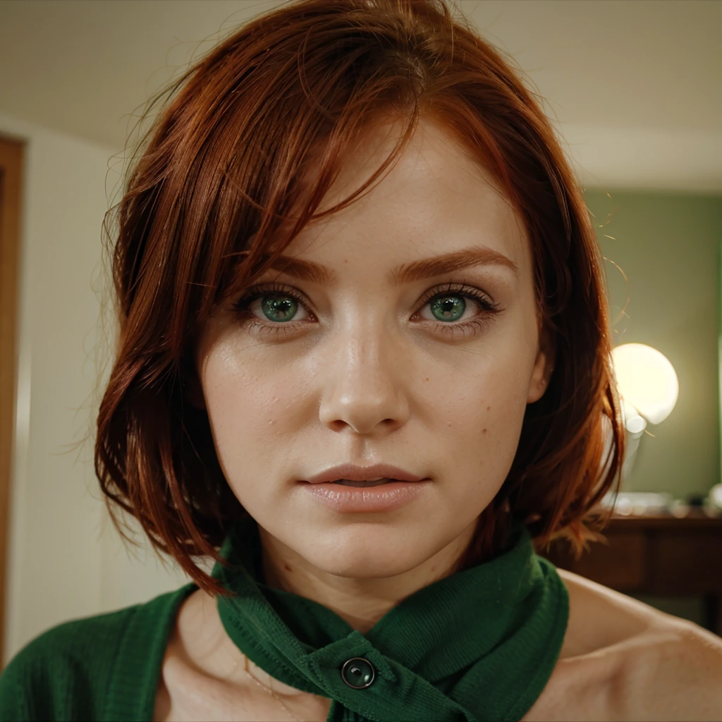 redhead green eyes seen from the front