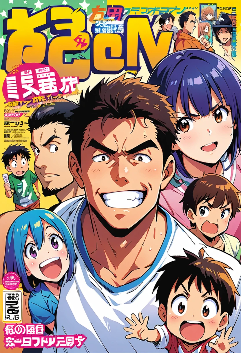 manga cover, manga shonen,  three characters, boys, manga cover, shonen magazine