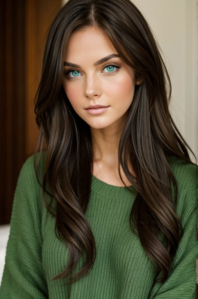 a brunette with green eyes