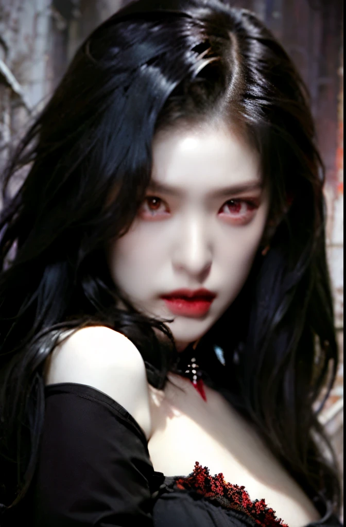 ((best quality)), ((masterpiece)), (detailed), ((vampire)),18yo, asian girl, black long hair, mini black dress, breast, east, white (red eyes)), ((redeyes)), vampire fang, canine,fang,pale skin,showing fang, showing fang,long fang,outdoor, night castle, dark forest, moonlight,armpit,showing panties,white pantie
