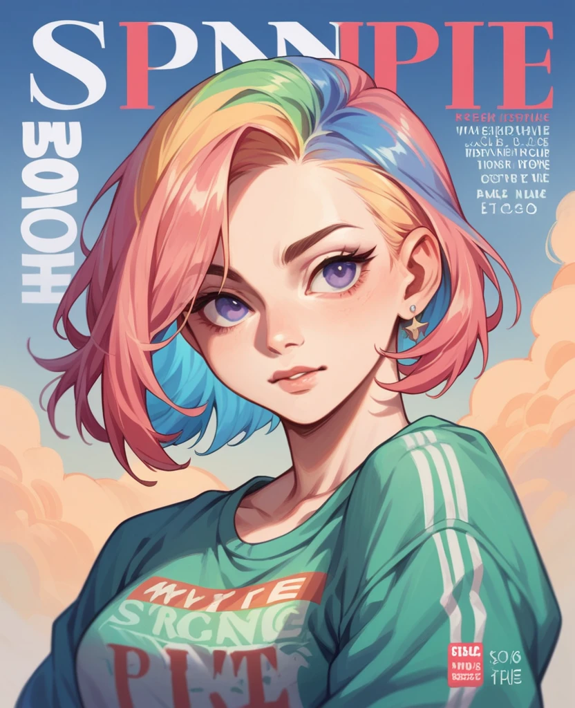masterpiece, best quality, Spring Clothing, Colorful hair, outdoor, magazine cover ,Upper Body,