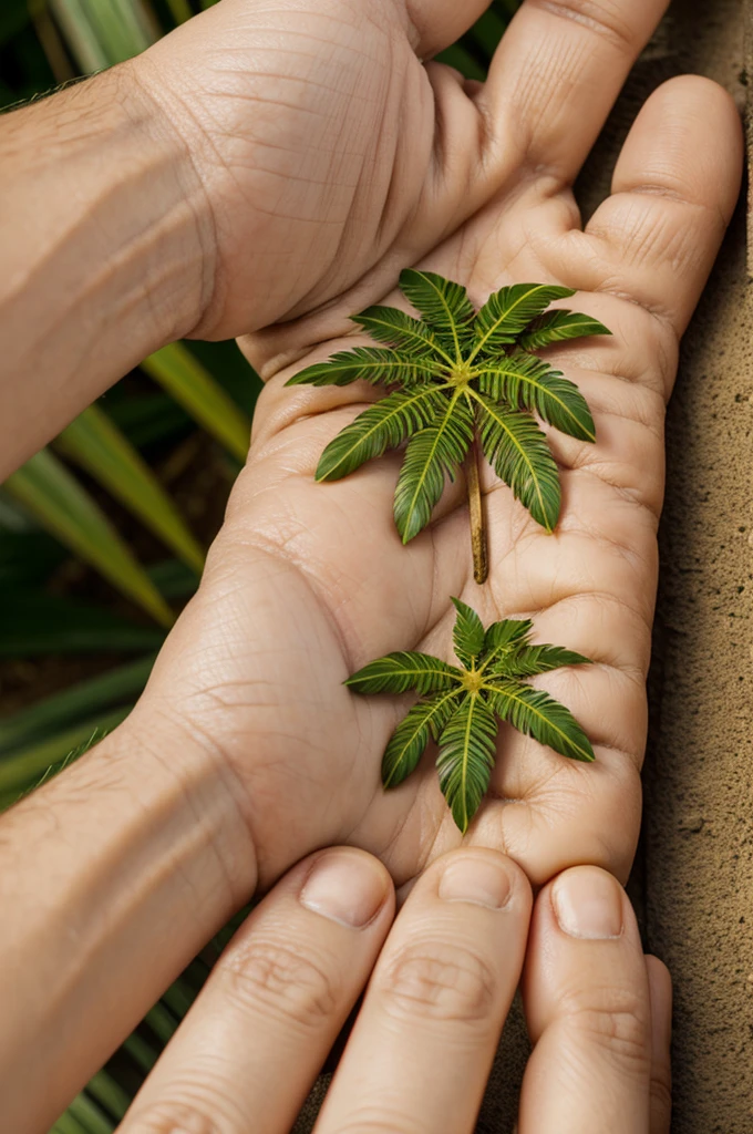 Palm Tree Seed Germinating in the Palms of the Hand