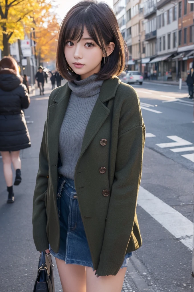 女の子1人。rays of sunshine,whole body、(8K、Live shooting、highest quality、masterpiece:1.2)、(real、フォトreal:1.37)、Highly detailed eyelash drawing、(((Highest image quality))), (Perfect fit Anatomy), (Reality), (dynamic angle), seductive pose,Perfect fit, look slutty、highest quality、High resolution、wearing fashionable winter clothes、street snap、short hair、whole body、stylish fashion、30 generations,fukada kyoko、Looking down,length hair,I'm depressed