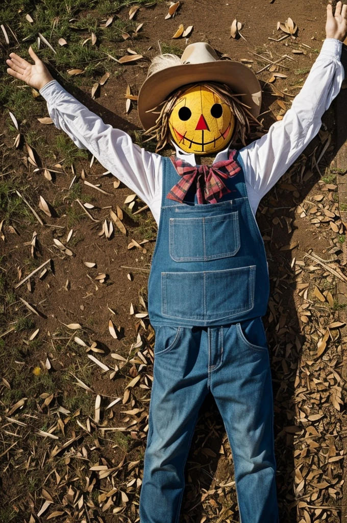 Scarecrow, make it look nice, tender and colorful, with arms outstretched. Make it look complete