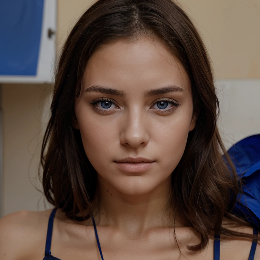 fille brune seule aux yeux bleu, sur un shooting photo lingerie dans le sud de la france