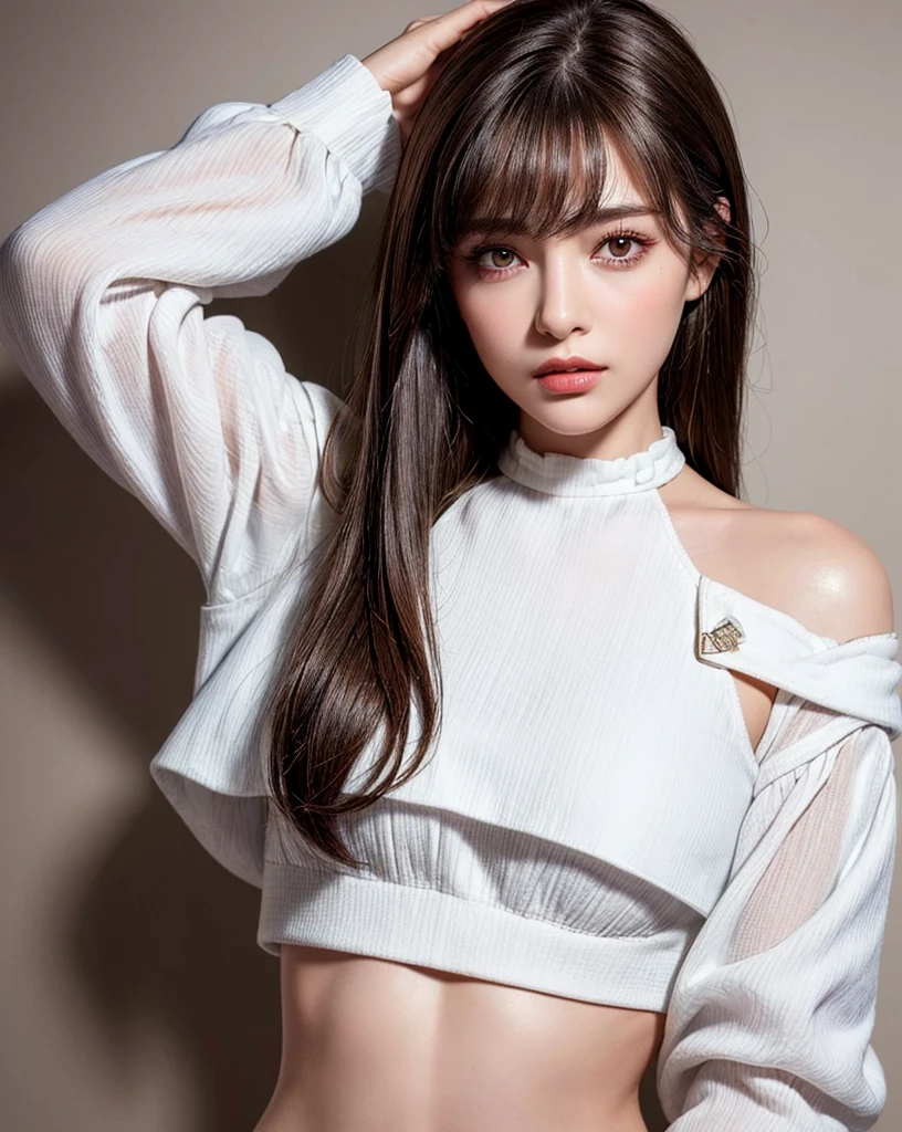 (Best quality, 4k, Masterpiece :1.4), pretty woman, 1girl, sexy :1.1, bangs dark brown hair: 1.1, ultra-detailed face, detailed lips, detailed eyes, double eyelid, in the dark, deep shadow, low key, cold light, (Best quality, 4k, Masterpiece :1.4), pretty woman, sexy :1.1, dark brown hair: 1.1, ultra-detailed face, detailed lips, detailed eyes, double eyelid, ((white tops:1.4)),