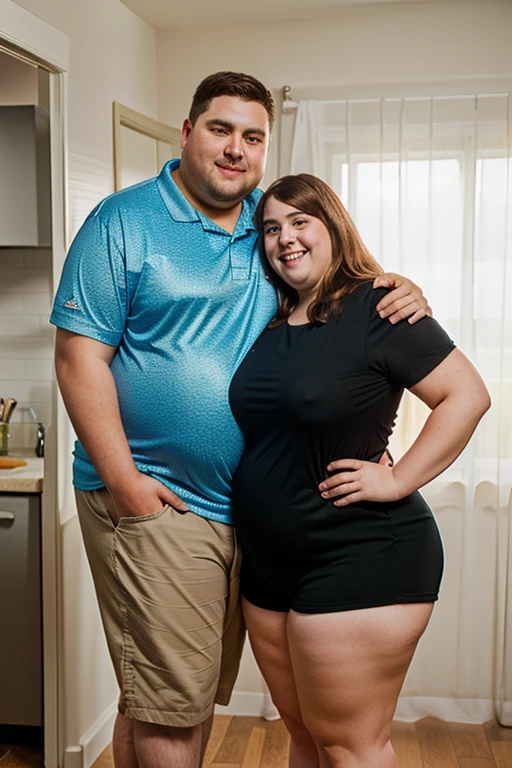 A friendly obese man and woman couple, photorealistic, 8K