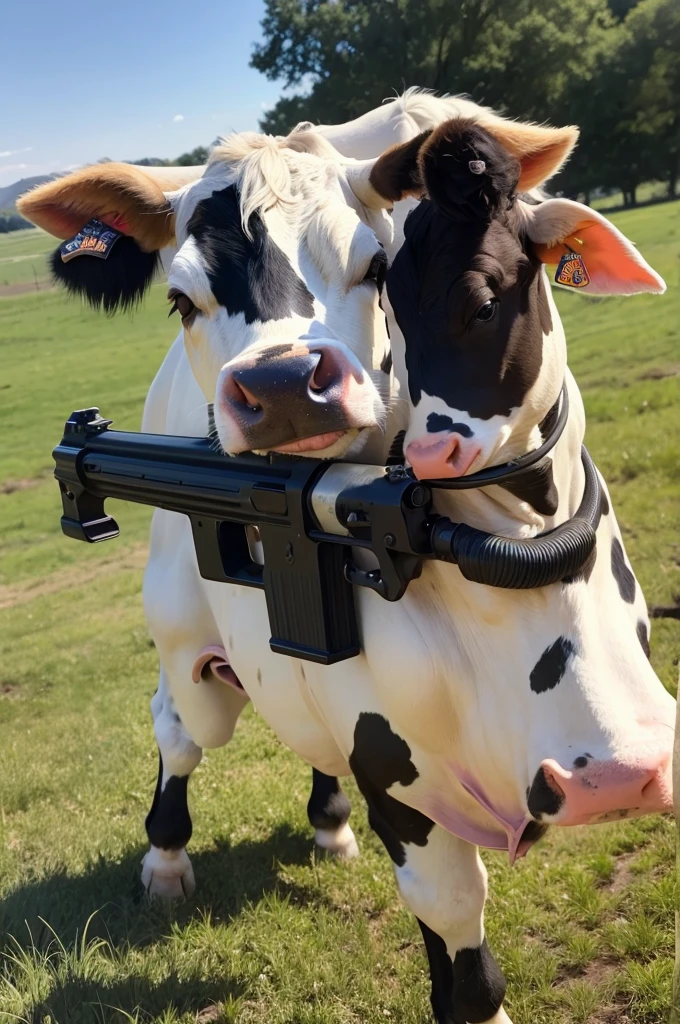 Real cow with gun