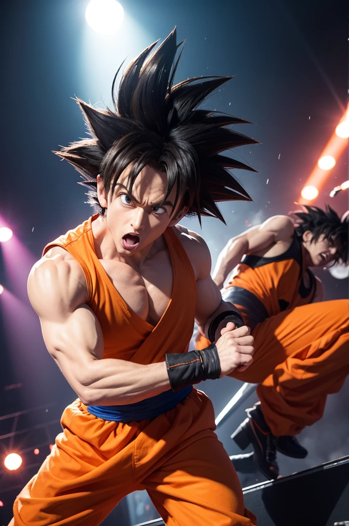 Create an image of Goku fighting singer Klaus Meine