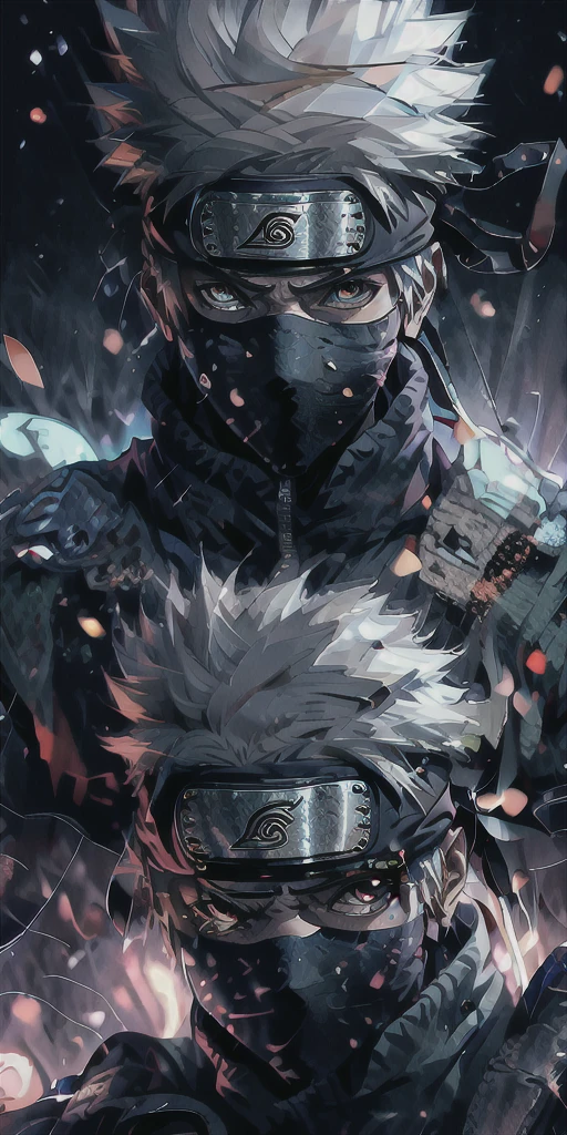 ridiculous resolution, high resolution, (masterpiece:1.4), super detailed,kakashi , seen from above, space, floating, --v 6,break domain background,