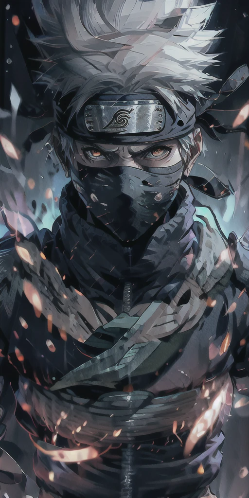 ridiculous resolution, high resolution, (masterpiece:1.4), super detailed,kakashi , seen from above, space, floating, --v 6,break domain background,