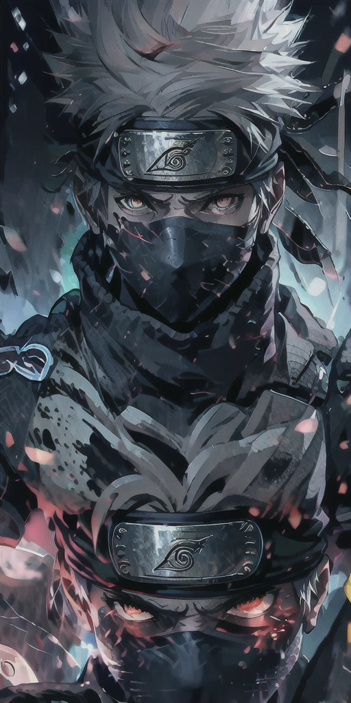 ridiculous resolution, high resolution, (masterpiece:1.4), super detailed,kakashi , seen from above, space, floating, --v 6,break domain background,