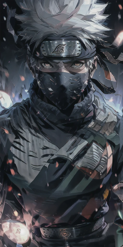 ridiculous resolution, high resolution, (masterpiece:1.4), super detailed,kakashi , seen from above, space, floating, --v 6,break domain background,
