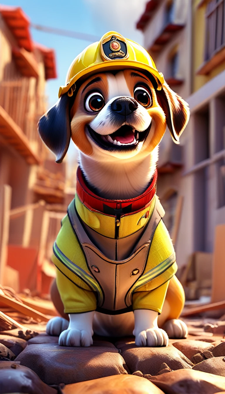 comics dog, Adorable digital painting, dog, cute dog, comics, View your audience, Cute eyes, hand, comics, firefighter uniform,Work clothes at the construction site,
