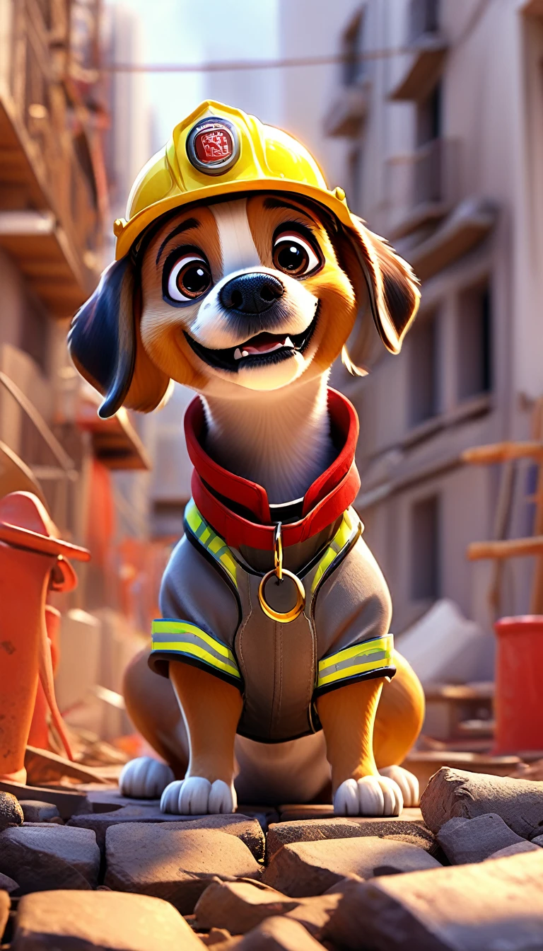 comics dog, Adorable digital painting, dog, cute dog, comics, View your audience, Cute eyes, hand, comics, firefighter uniform,Work clothes at the construction site,
