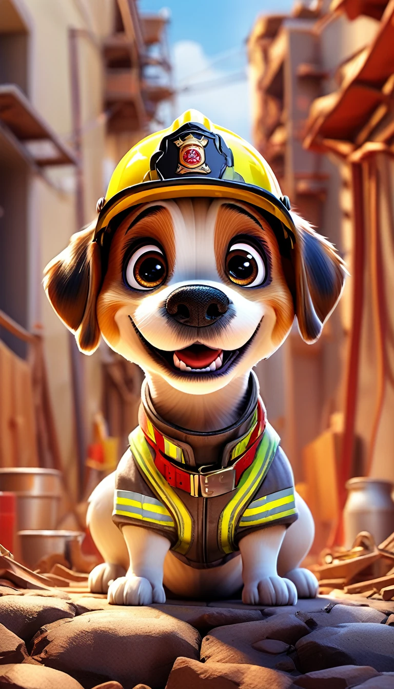 comics dog, Adorable digital painting, dog, cute dog, comics, View your audience, Cute eyes, hand, comics, firefighter uniform，Work clothes at the construction site，