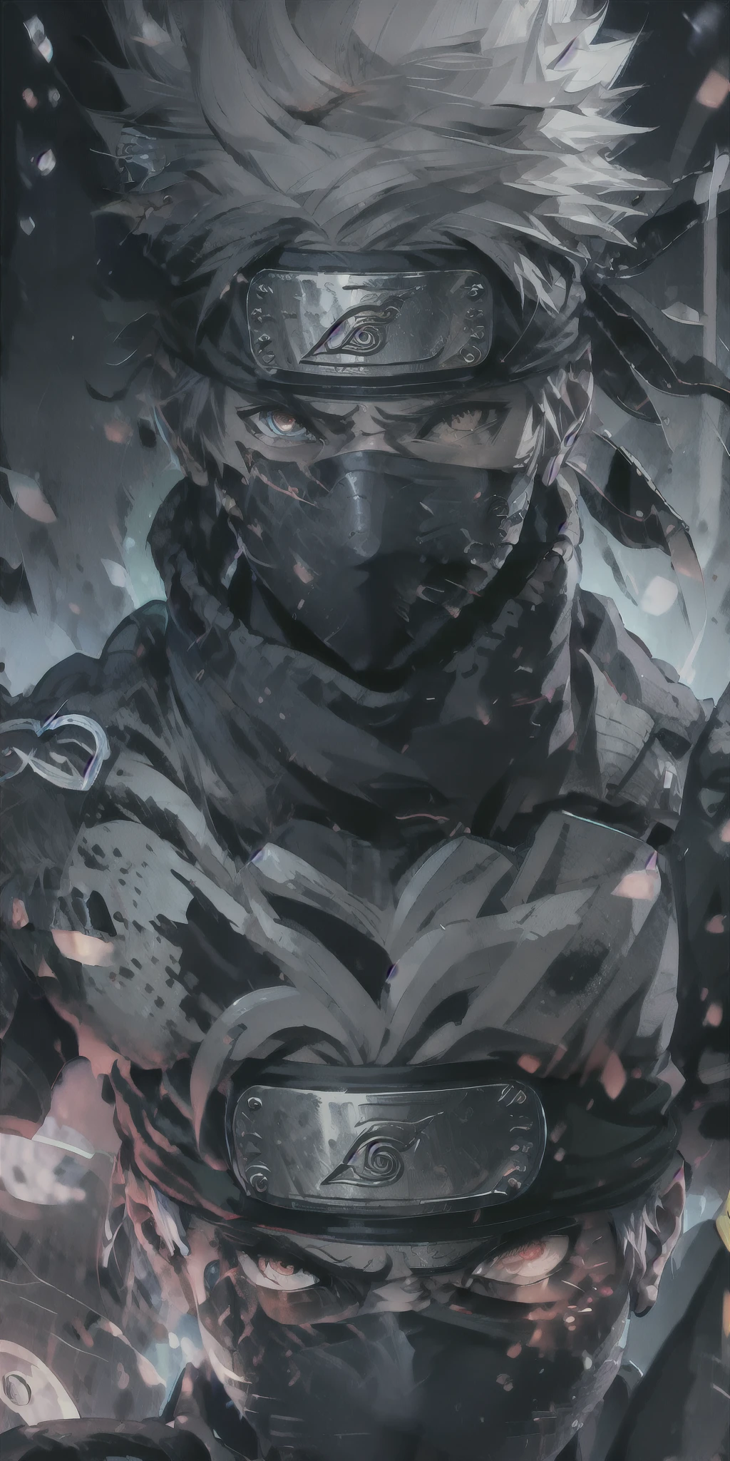 ridiculous resolution, high resolution, (masterpiece:1.4), super detailed,kakashi , seen from above, space, floating, --v 6,break domain background,