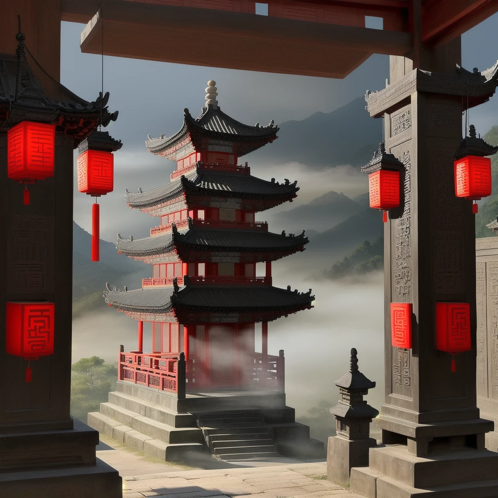 Ancient China, temple, (Mysterious black mist), Travel to'vest, Judge, Elder, Glazed tiles, Statues de Bouddha, lanterns, Absurdity, realistic lighting, (Abyss) head of'artwork, High quality, Exquisite graphics, high detail, Sous-marin, Prison d'water, male, Esprit Serpent